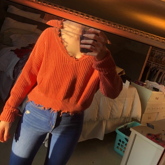 Orange distressed cropped shirt